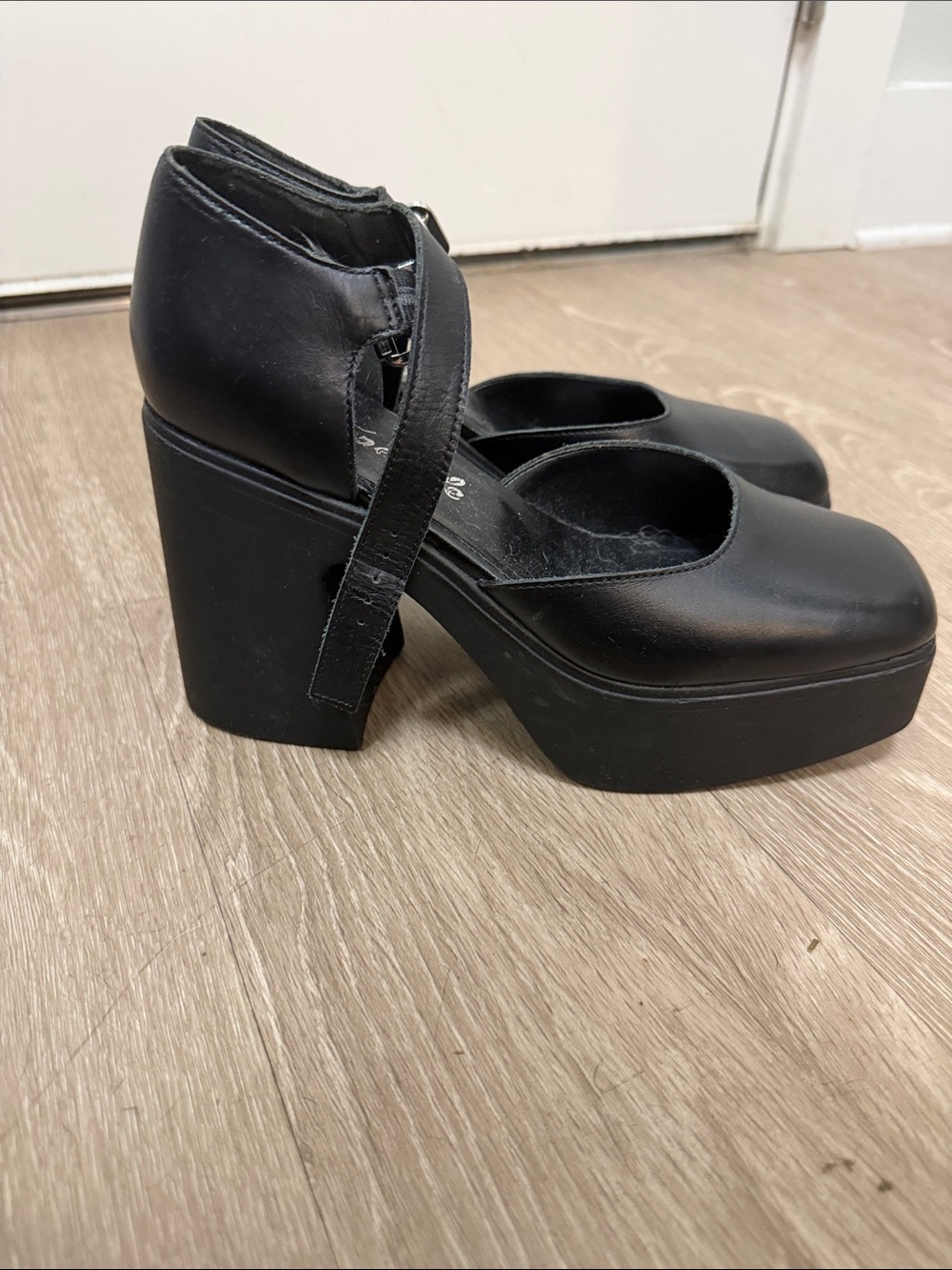 Free People Black Platform Mary Jane Block Heels
